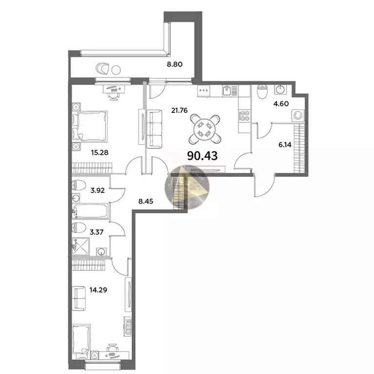 Продаётся 2-к квартира, 90.43 м - Фото 1