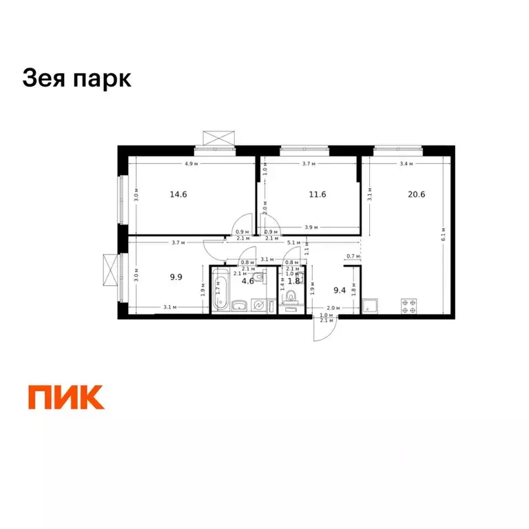3-к кв. Амурская область, Благовещенск ул. 50 лет Октября, 263/2 (72.5 ... - Фото 1