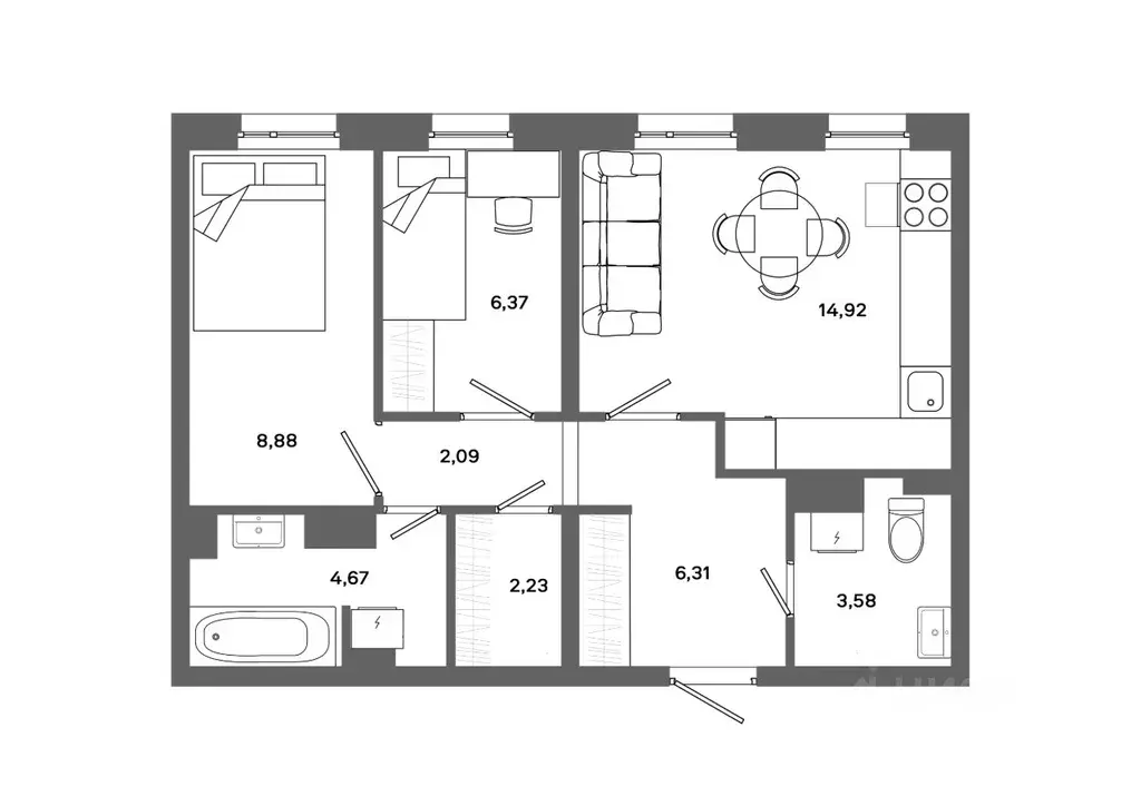 2-к кв. Ханты-Мансийский АО, Сургут 30А мкр,  (49.05 м) - Фото 0