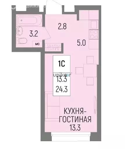 1-комнатная квартира: Уфа, улица Рудольфа Нуреева, 5 (24.3 м) - Фото 0