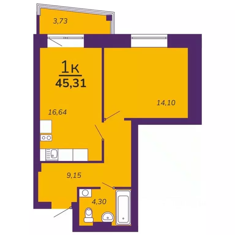 1-к кв. Омская область, Омск ЖК Зеленый сад,  (45.31 м) - Фото 1