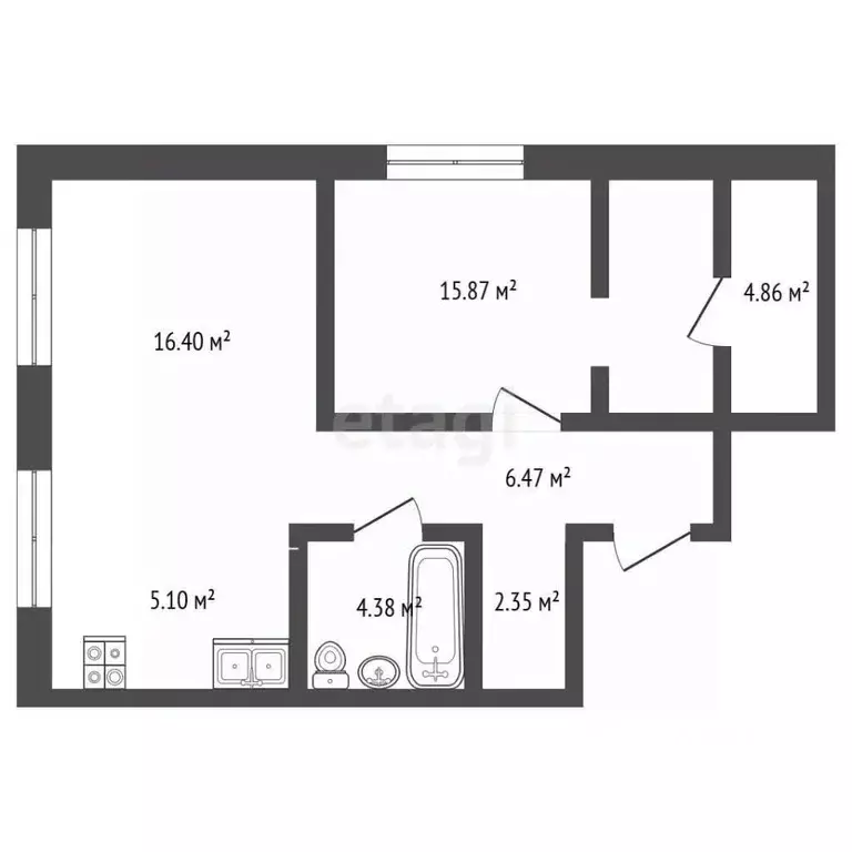 1-к кв. Тюменская область, Тюмень ул. Тимофея Чаркова, 93 (55.6 м) - Фото 2