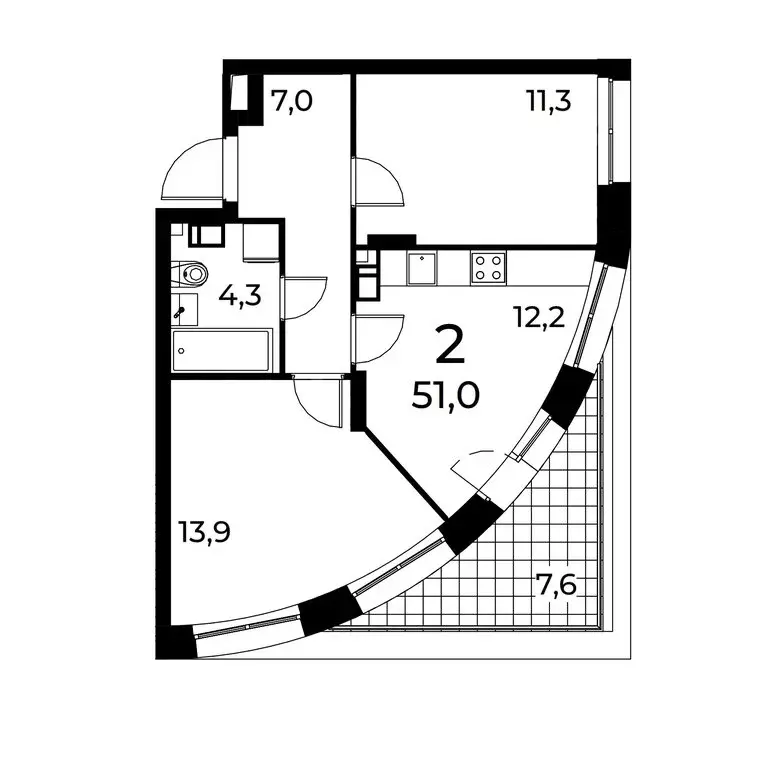 2-комнатная квартира: Нижний Новгород, микрорайон Берёзовский (51 м) - Фото 0