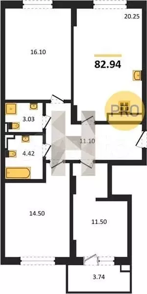 3-к. квартира, 82,9 м, 1/4 эт. - Фото 1