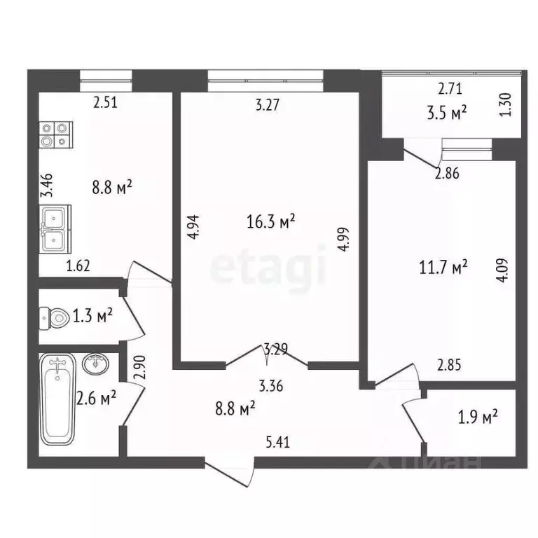 2-к кв. Башкортостан, Стерлитамак Солнечный мкр, ул. Караная Муратова, ... - Фото 2