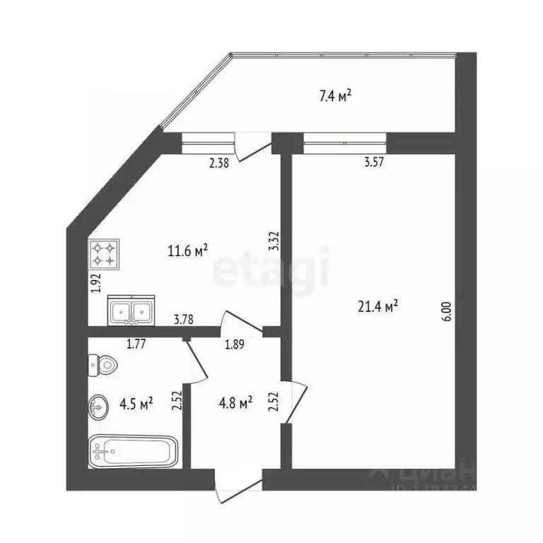1-к кв. Тюменская область, Тюмень ул. Чернышевского, 2бк12 (42.3 м) - Фото 1