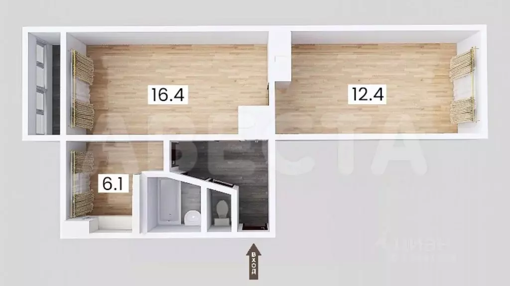 2-к кв. Омская область, Омск Городок Нефтяников мкр, ул. 22 Апреля, 55 ... - Фото 2