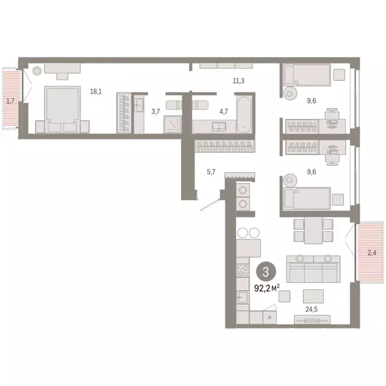 3-комнатная квартира: Новосибирск, Большевистская улица, 66 (92.22 м) - Фото 2