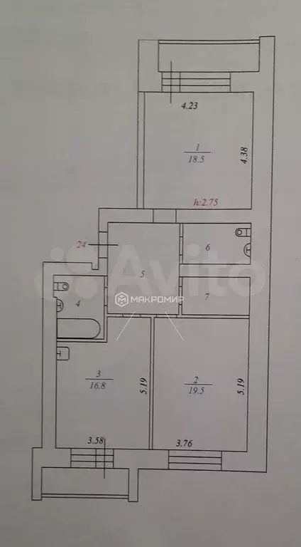 2-к. квартира, 77,6 м, 7/12 эт. - Фото 0