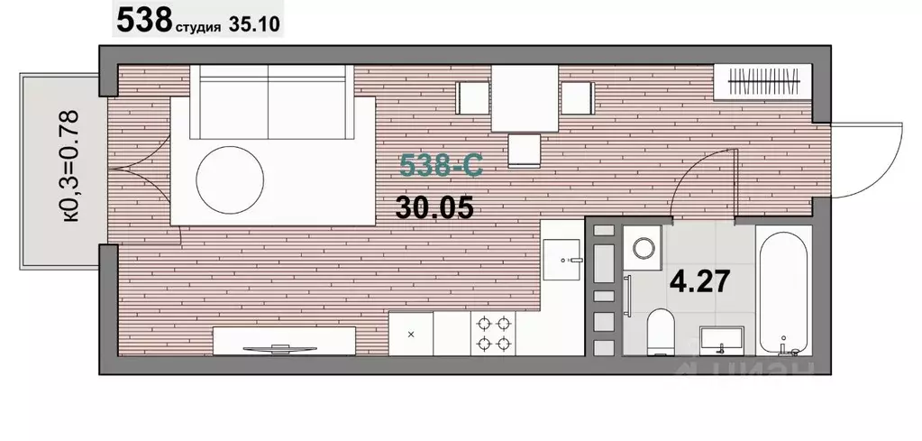 1-к кв. Калининградская область, Зеленоградск ул. Гагарина (35.1 м) - Фото 0