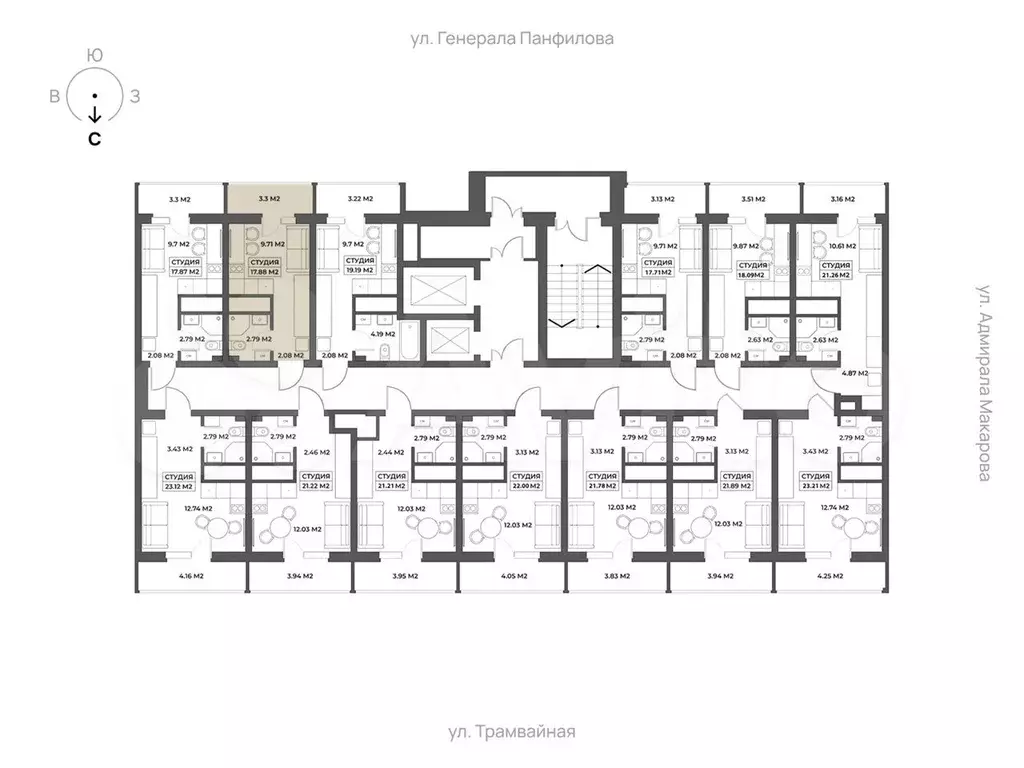 Апартаменты-студия, 17,9 м, 4/19 эт. - Фото 1