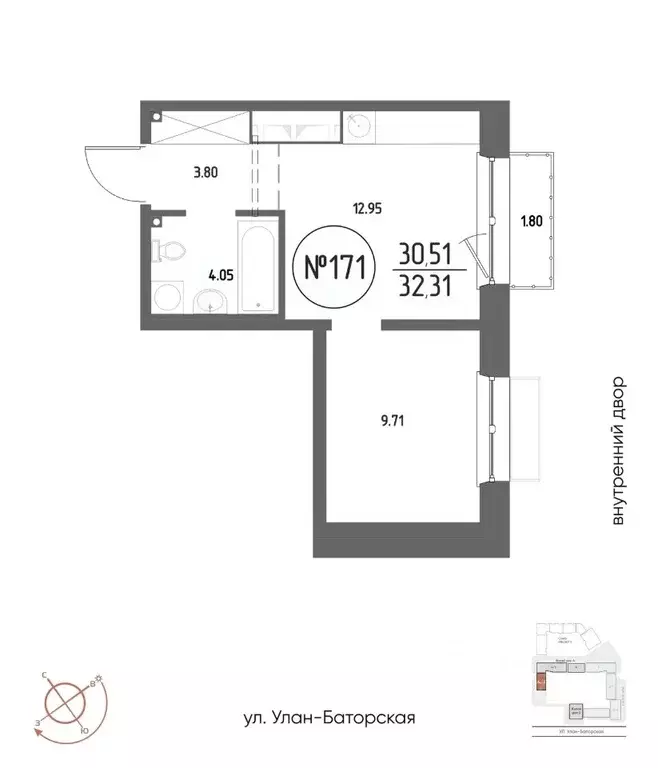 1-к кв. Иркутская область, Иркутск Макс жилой комплекс (32.31 м) - Фото 1