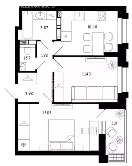 2-комнатная квартира: Липецк, микрорайон Университетский, ЖК ... - Фото 2