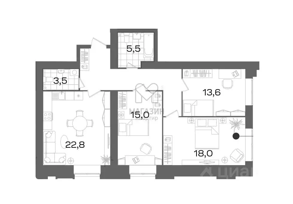 3-к кв. Санкт-Петербург Лиственная ул., 20к2 (93.3 м) - Фото 1