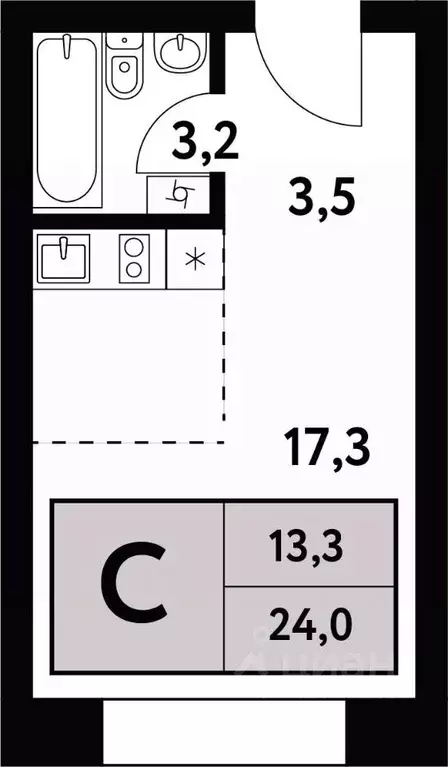 Студия Москва Фестивальная ул., 15к24/1 (24.0 м) - Фото 0