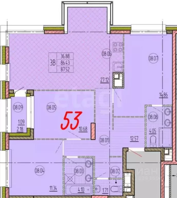 3-к кв. Башкортостан, Уфа ул. Рудольфа Нуреева, 16 (87.52 м) - Фото 1