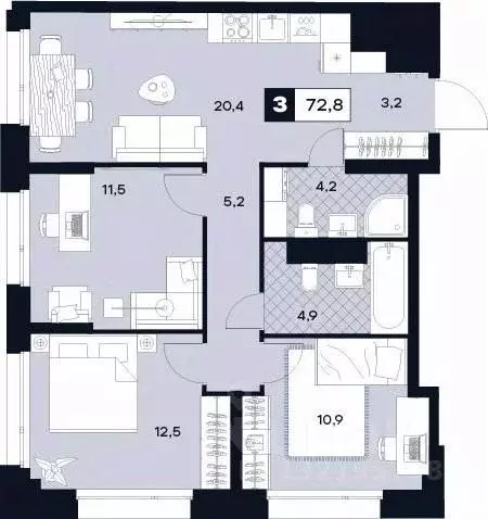 3-к кв. Москва Лодочная ул., 27К2 (72.8 м) - Фото 0