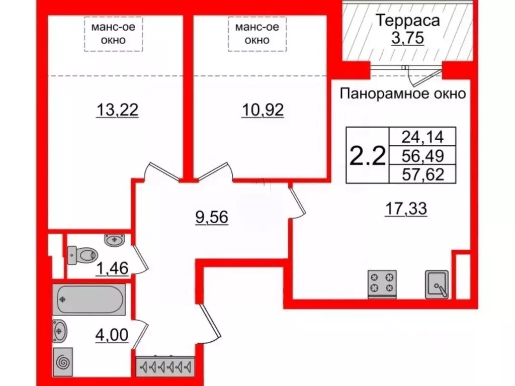 2-к кв. Санкт-Петербург ул. Струве, 12к1 (51.6 м) - Фото 1