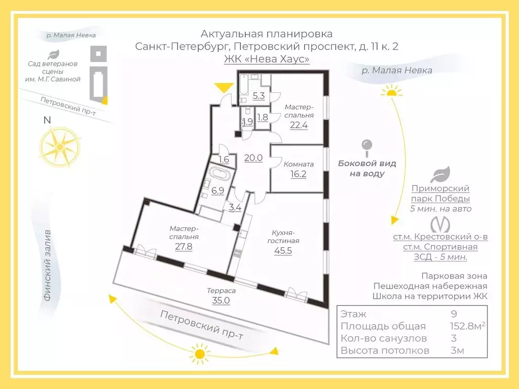 3-к кв. Санкт-Петербург Петровский просп., 11к2 (153.0 м) - Фото 2
