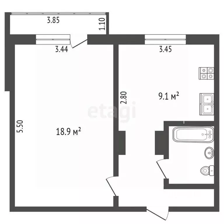 1-к кв. Омская область, Омск ул. 70 лет Октября, 20/2 (40.0 м) - Фото 2