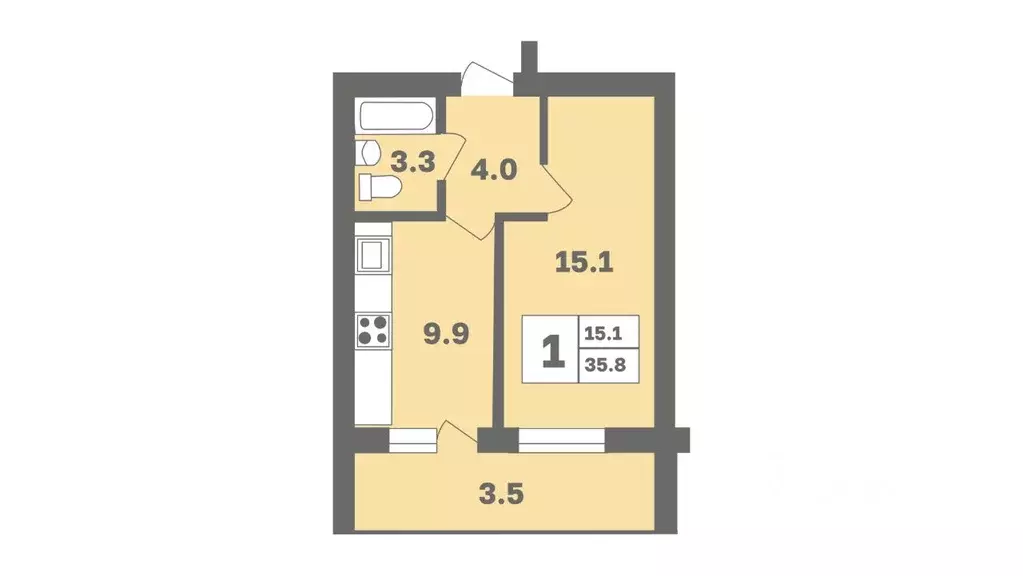 1-к кв. Башкортостан, Уфа Дагестанская ул., лит12 (35.8 м) - Фото 0