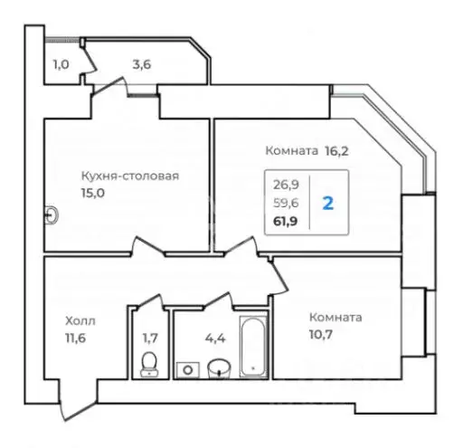 2-к кв. Амурская область, Благовещенск Связной пер., 41 (61.9 м) - Фото 2