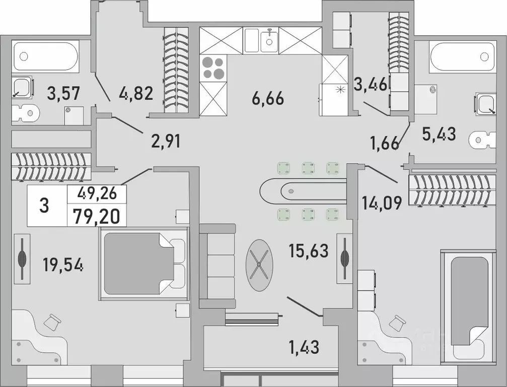 3-к кв. Башкортостан, Уфа Бакалинская ул., 9/1 (79.2 м) - Фото 1