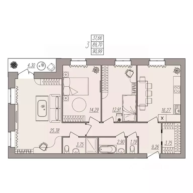 3-к кв. Волгоградская область, Волгоград ул. Землячки, 84/4 (90.99 м) - Фото 0