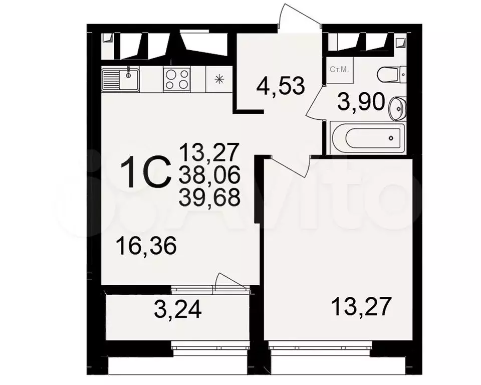 1-к. квартира, 39,7 м, 20/25 эт. - Фото 1