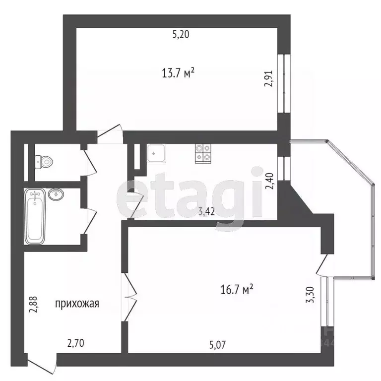 2-к кв. Тюменская область, Тюмень Депутатская ул., 106 (54.3 м) - Фото 2