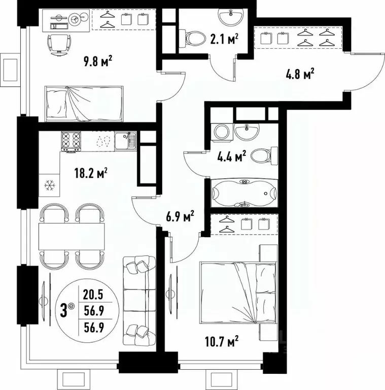 3-к кв. Астраханская область, Астрахань ул. Бэра, 29 (56.9 м) - Фото 1