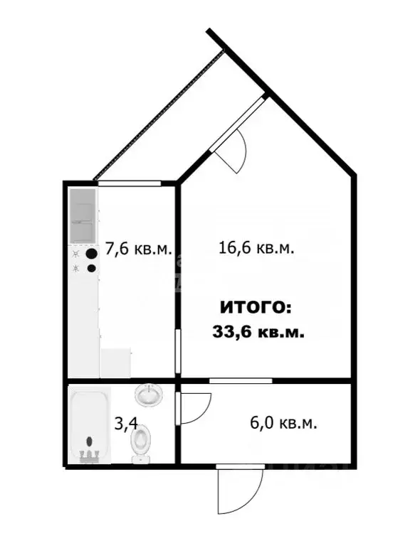 1-к кв. Томская область, Томск Нижний пер., 47 (33.6 м) - Фото 1