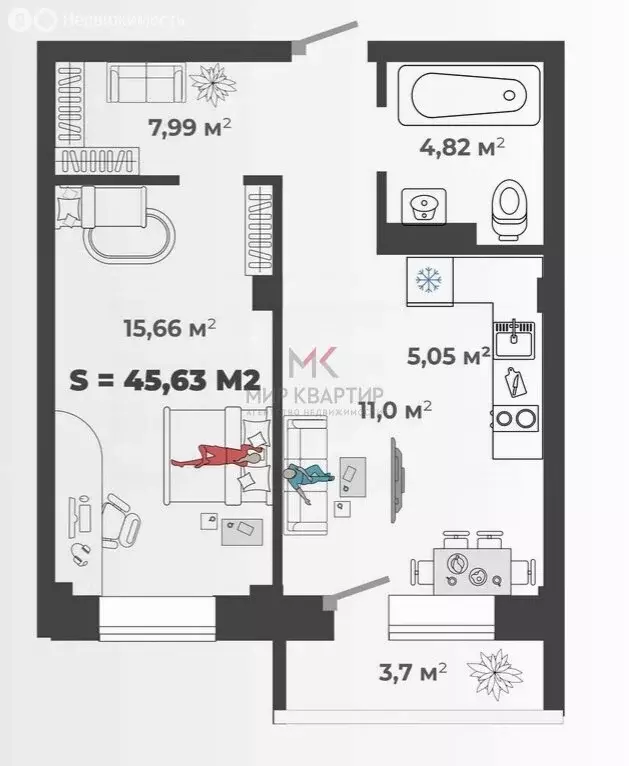 2-комнатная квартира: Абакан, микрорайон Арбан, ЖК Новый Бульвар-2 ... - Фото 2