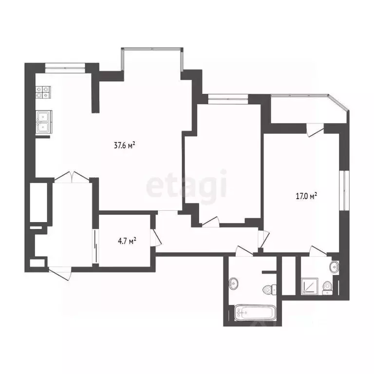 3-к кв. Тюменская область, Тюмень ул. Максима Горького, 68к1 (104.8 м) - Фото 2