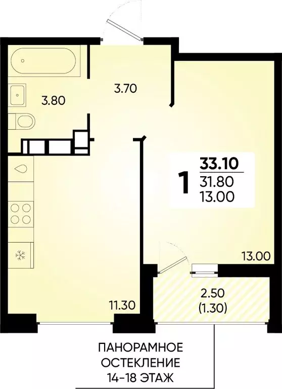 1-комнатная квартира: Краснодар, улица Доблести, 8к1 (33.1 м) - Фото 0
