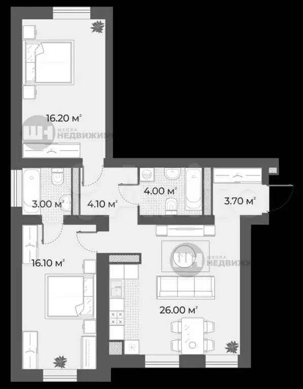 3-к. квартира, 73,1 м, 1/6 эт. - Фото 0