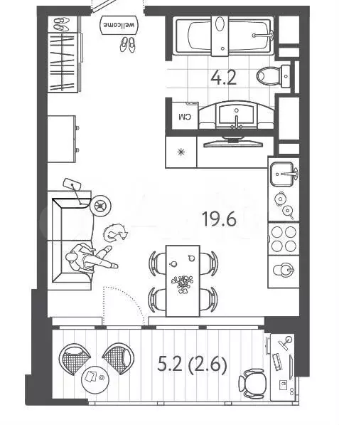 Квартира-студия, 26,4м, 10/24эт. - Фото 1