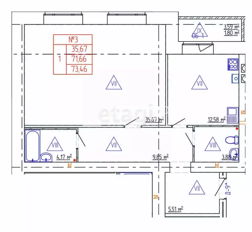 2-к кв. Костромская область, Кострома проезд 7-й Окружной, 5 (74.1 м) - Фото 2