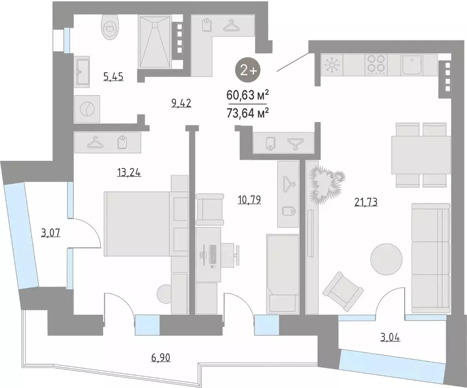 2-к кв. Тюменская область, Тюменский муниципальный округ, с. Кулаково ... - Фото 1