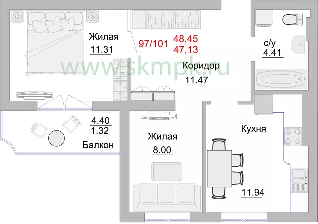 2-к кв. калининградская область, пионерский портовая ул, 5 (52.9 м) - Фото 0