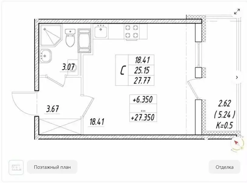 Квартира-студия: Санкт-Петербург, проспект Авиаконструкторов, 63 (30.5 ... - Фото 1