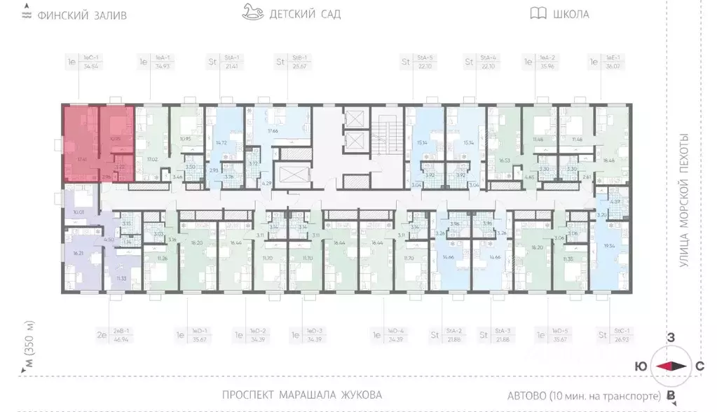1-к кв. Санкт-Петербург Морская миля жилой комплекс (34.54 м) - Фото 2