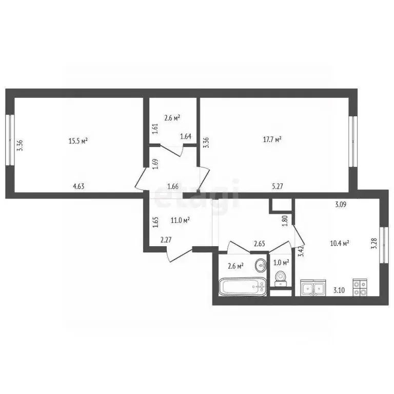 2-к кв. Санкт-Петербург ул. Маршала Захарова, 16к3 (60.8 м) - Фото 2