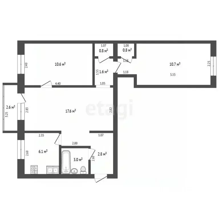 3-к кв. Башкортостан, Стерлитамак ул. Нахимова, 1 (54.8 м) - Фото 2
