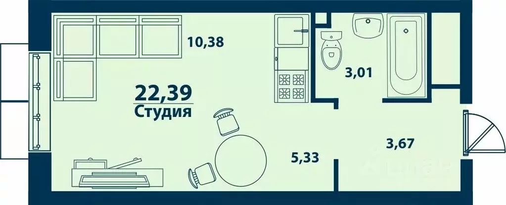 1-к кв. Башкортостан, Уфа ул. Ивана Спатара, 14 (22.39 м) - Фото 1