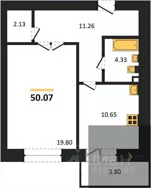 1-к кв. Воронежская область, Воронеж пер. Здоровья, 90Г/1к2 (50.07 м) - Фото 0