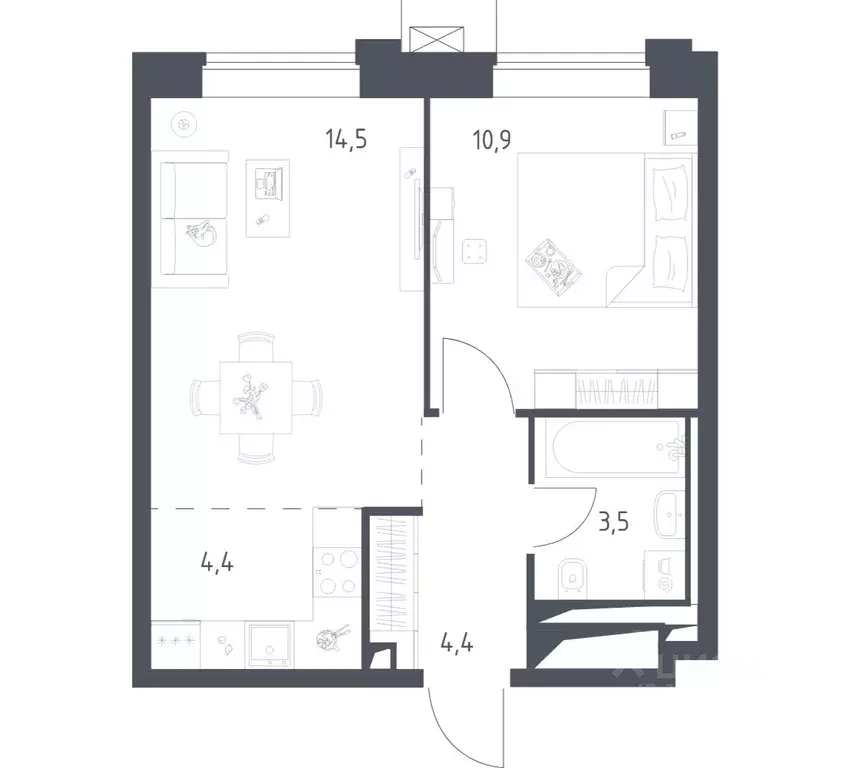 1-к кв. Москва Верейская 41 жилой комплекс, 3.1 (37.75 м) - Фото 1