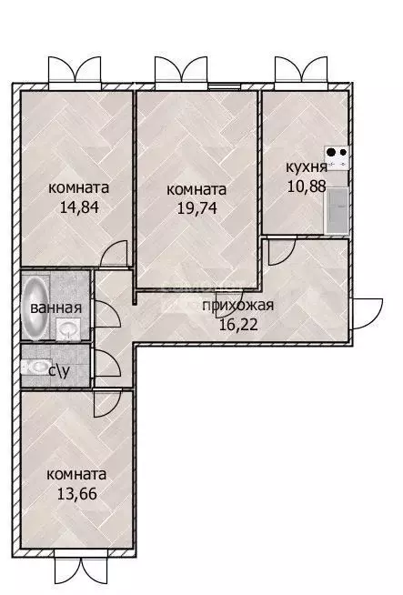 3-к. квартира, 65,7 м, 1/10 эт. - Фото 0