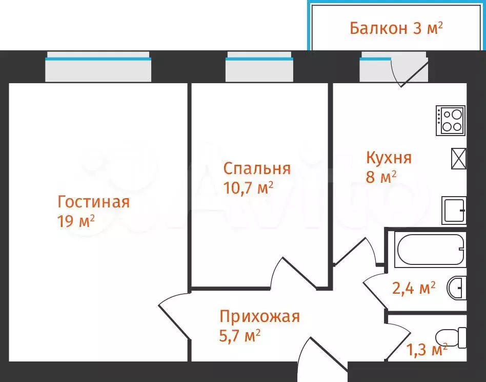 2-к. квартира, 50,1 м, 3/4 эт. - Фото 0