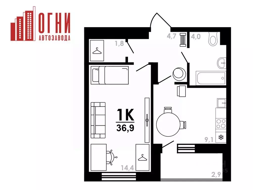 1-к кв. Нижегородская область, Нижний Новгород Коломенская ул., 8к4 ... - Фото 1